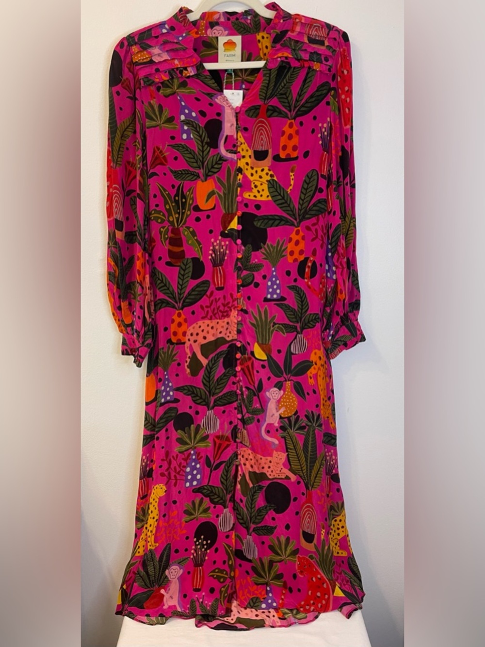 Farm Rio Pop Leopard Chemise Maxi Dress Size XS PTP 18” Length 49”-50” - Picture 6 of 13